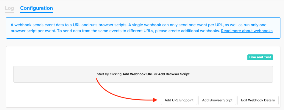 FastSpring screen to add webhook URL