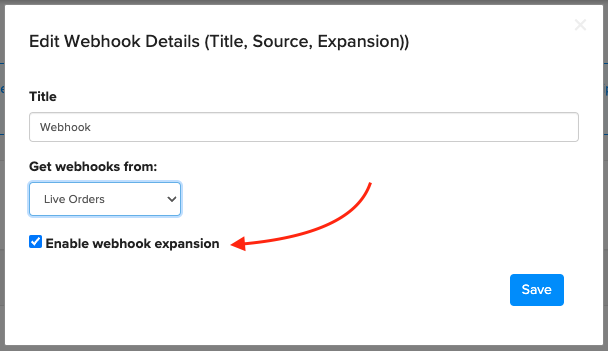 FastSpring screen to set webhook details