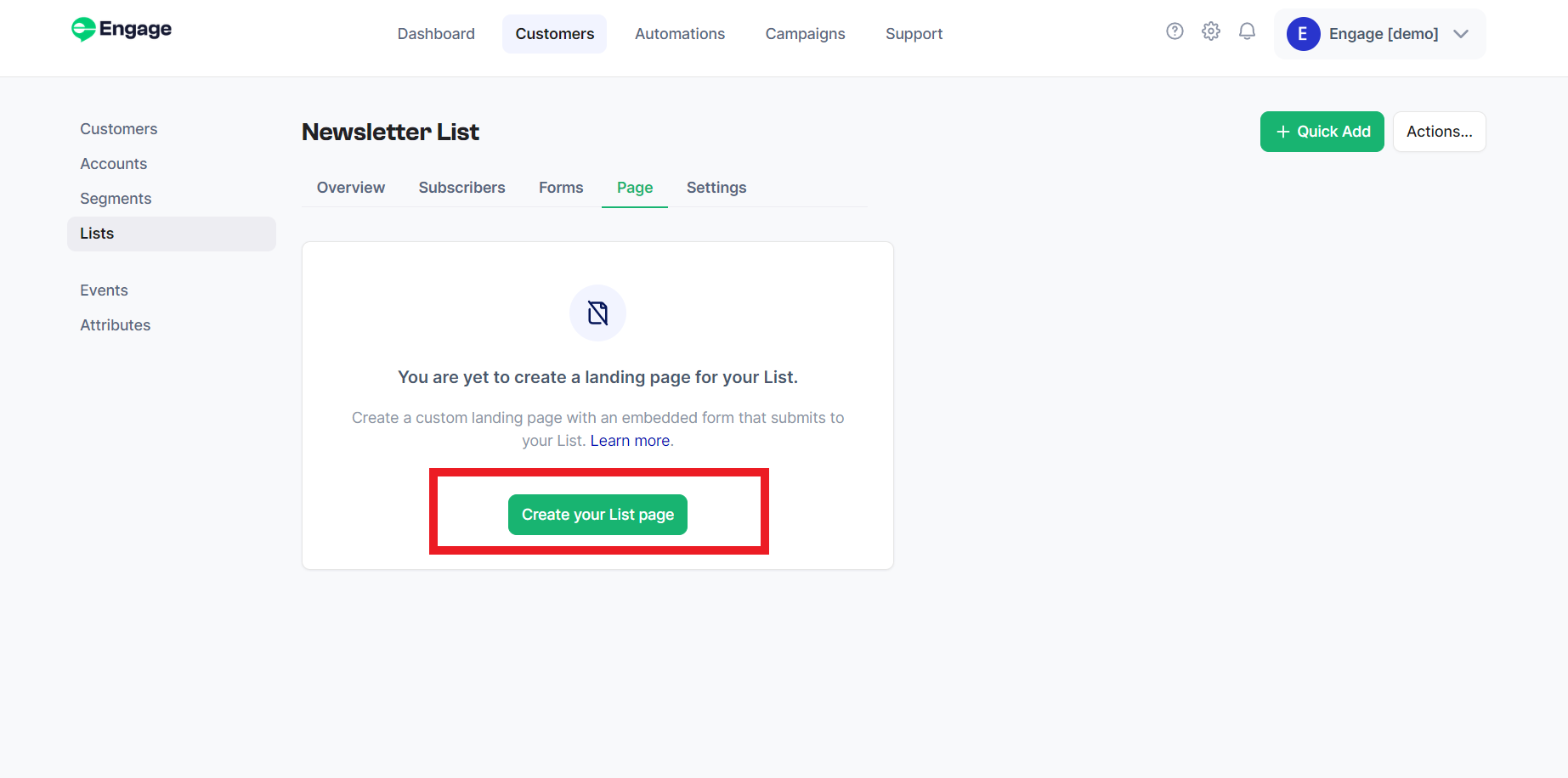 A List page