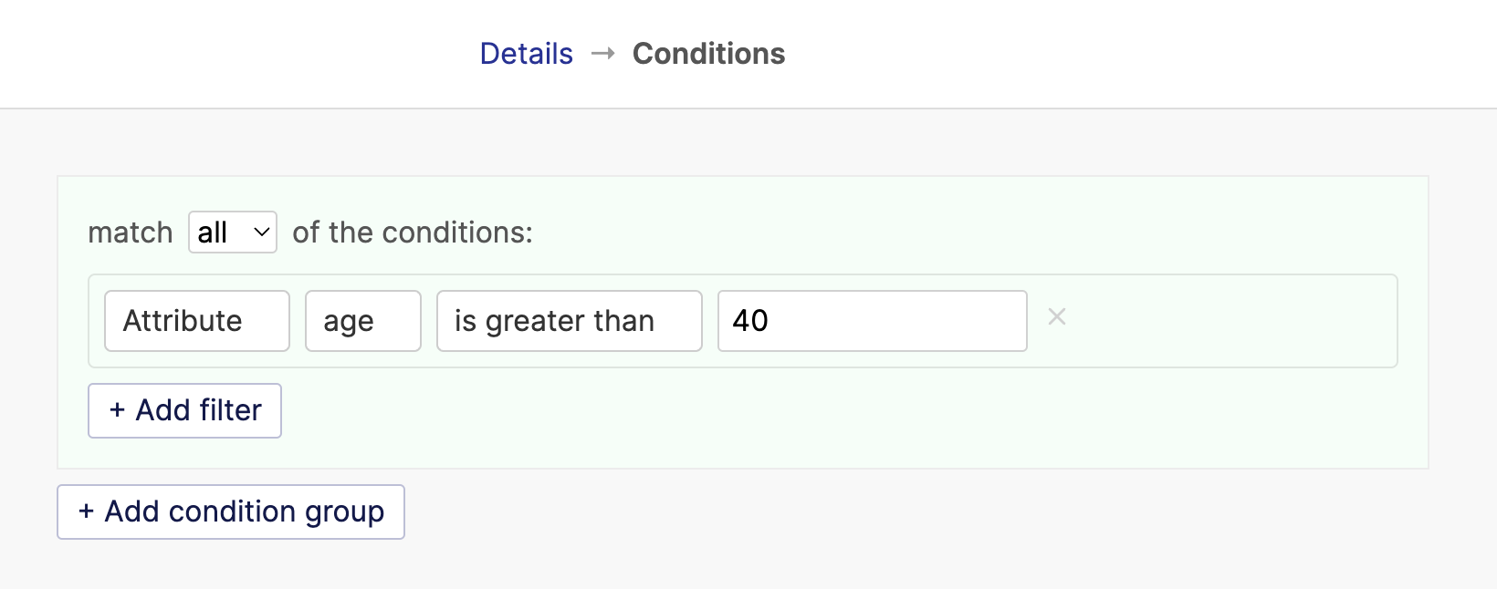 Complete attribute filter