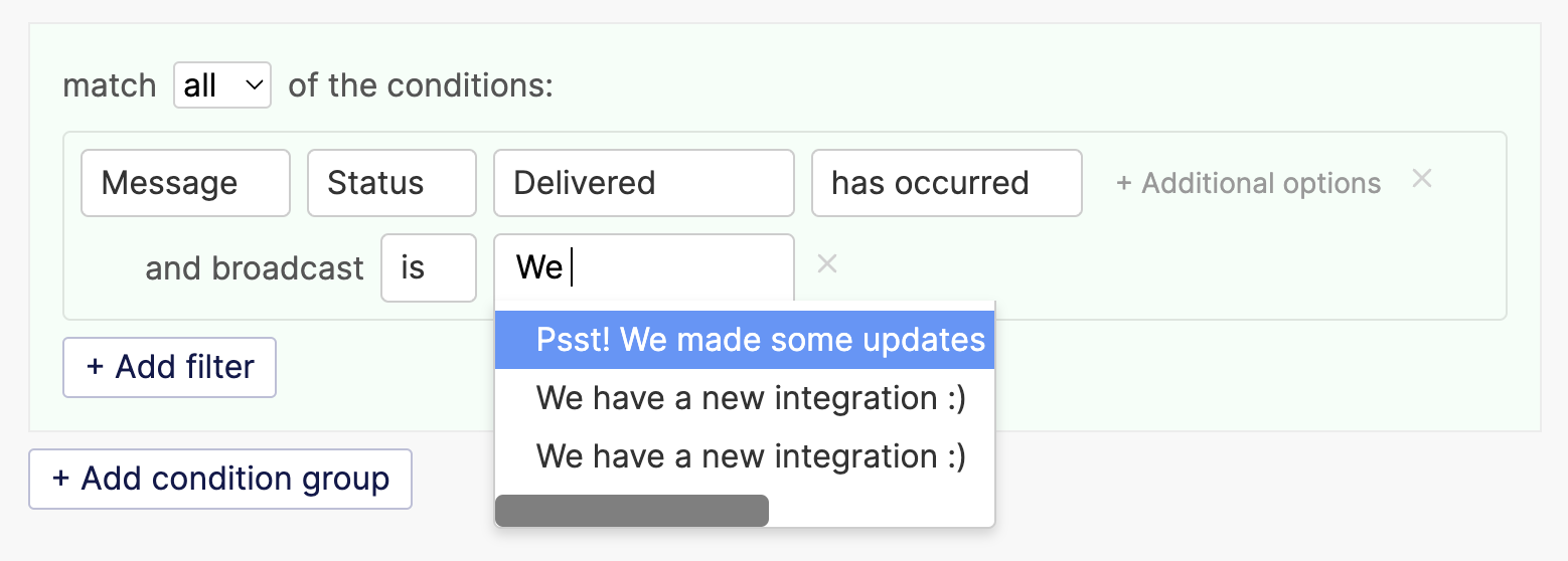 Type the broadcast subject to select broadcast