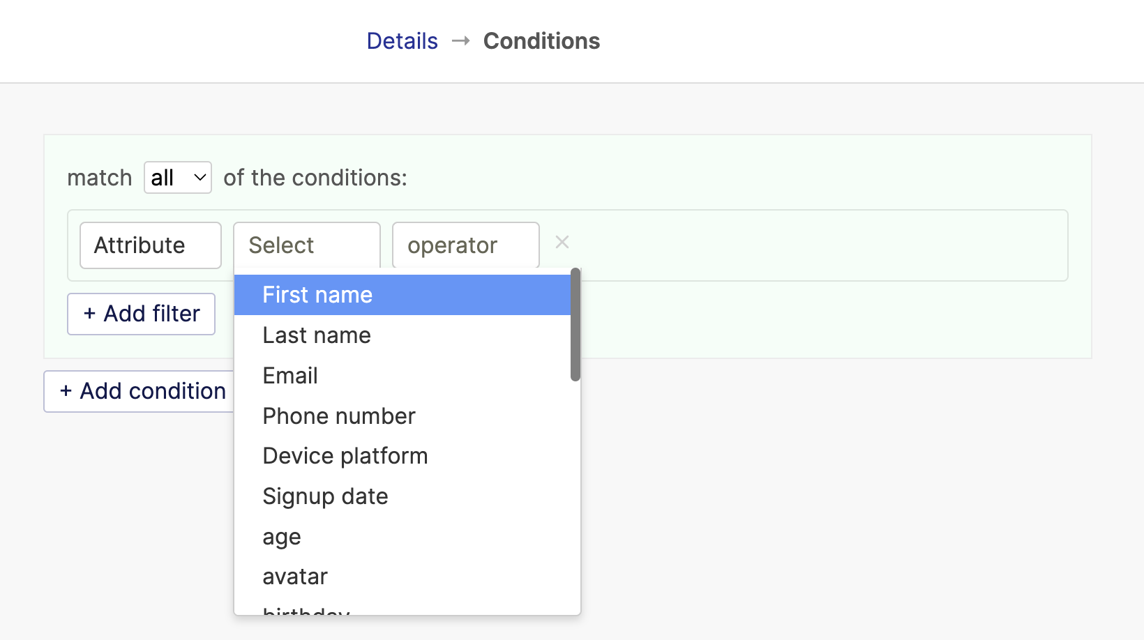 List of standard and custom attributes available on account