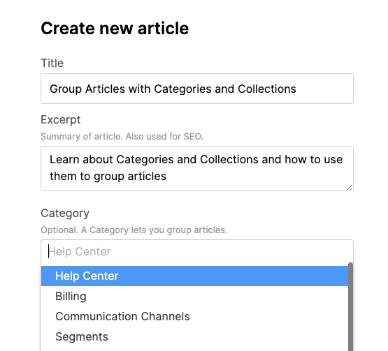 Select a category when creating a new article