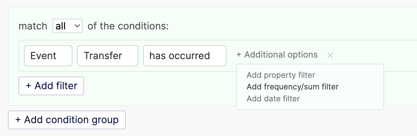 Create a filter based on sum of event value